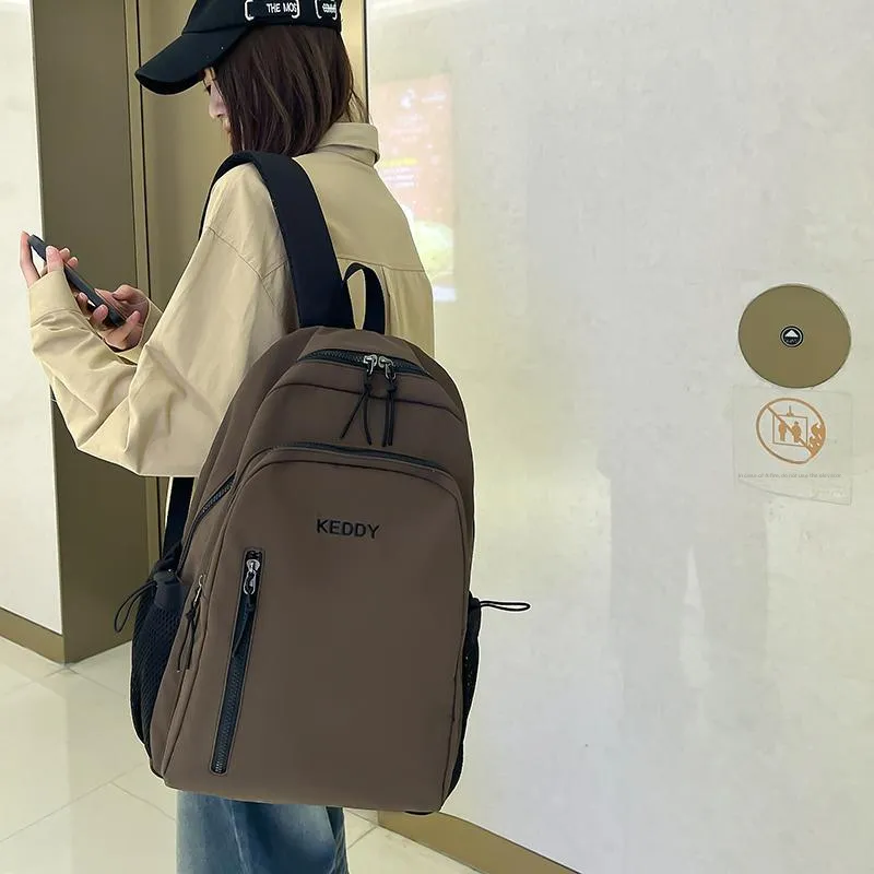 Yalu Nylon Fabric Backpack Regular Unisex White/Black/Coffee/Brown-20
