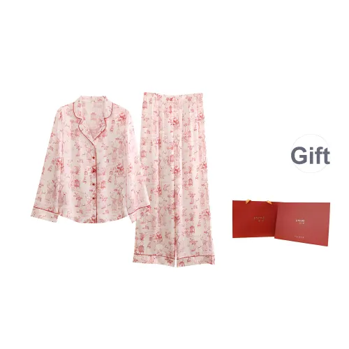 JINSANT Pajama Set Women's Gift Box Set White Base Red Porcelain