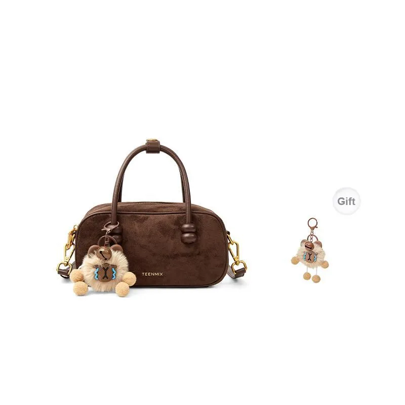 Teenmix Cow Leather Handbag, Crossbody Bag, Shoulder Bag, Bowling Bag Trumpets Women's Coffee/Caramel/Dark Blue-0