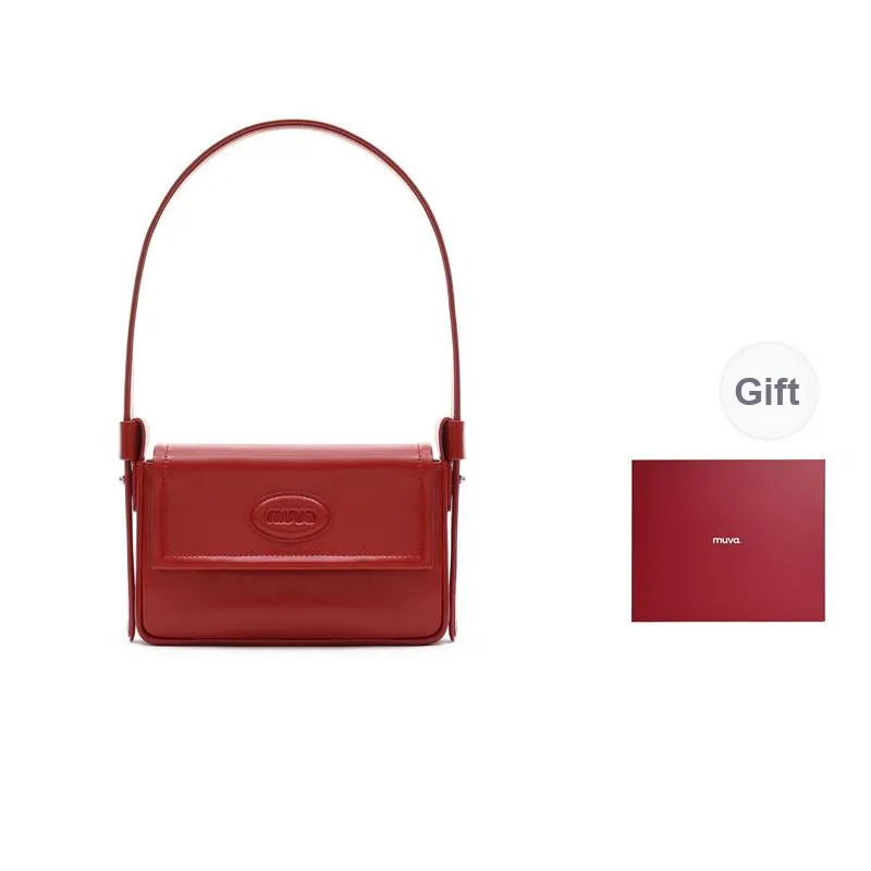 MUVA Cow Leather Shoulder Bag Medium Size Women's Milkshake White/Party Red/Moonrock Silver-3