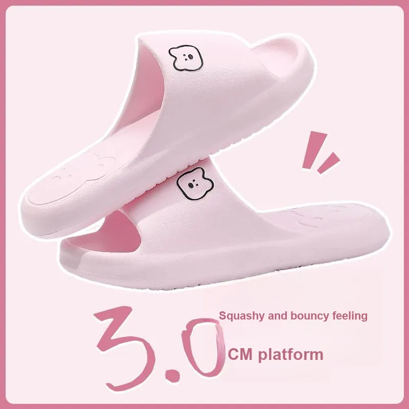 Foot Recreation Summer Bear Home Indoor Bathing Slip Resistant Couple Squashy And Bouncy Feeling Slippers, Unisex-2