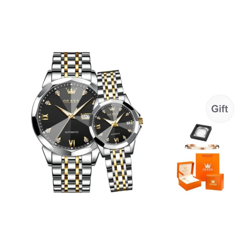 OLEVS Mechanical Movement Stainless Steel Watchband Watch Unisex White Dial-5