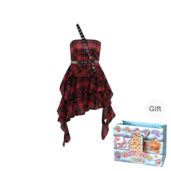 QUIET ANGEL Slip Dresses Women's Red Plaid Skirt Shopping Bag