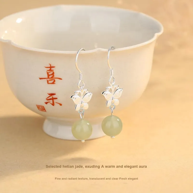 LAA Hetian Jade Earrings Green Jade Women's-2