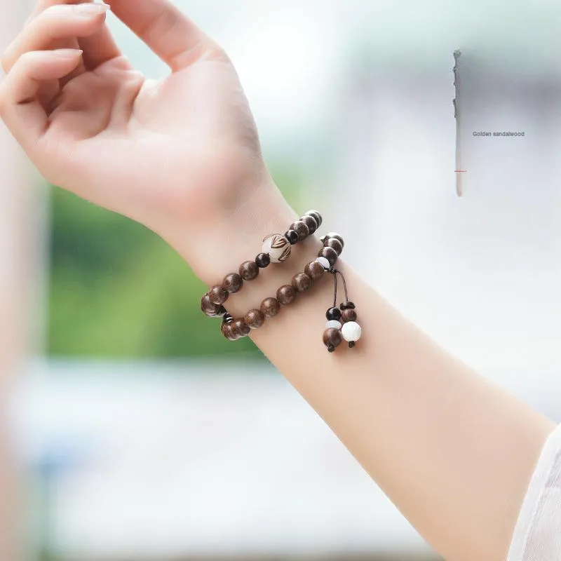 FANGYUANXIAOFU Golden Sandalwood Bracelets Unisex-2