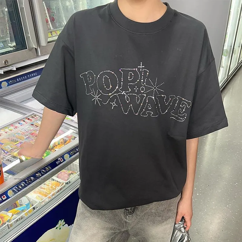 POPWAVE T Shirt Unisex Dark Gray Sparkling Rhinestone Top-4