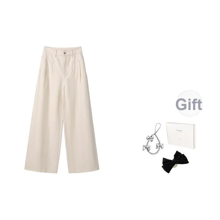 Fstudio Летний Корейский стиль 100% хлопок Прямой крой Универсальный Повседневный Широкие штаны Женские