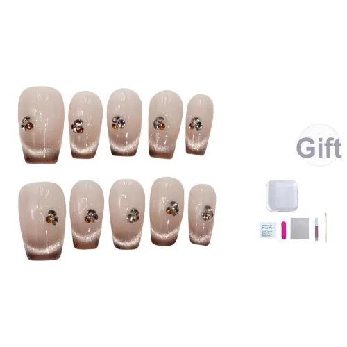 A Few More Cute Кошачий глаз Градиентный Телесный с Искрой False Nail Трапециоидальный Мокко Однотонный Французский