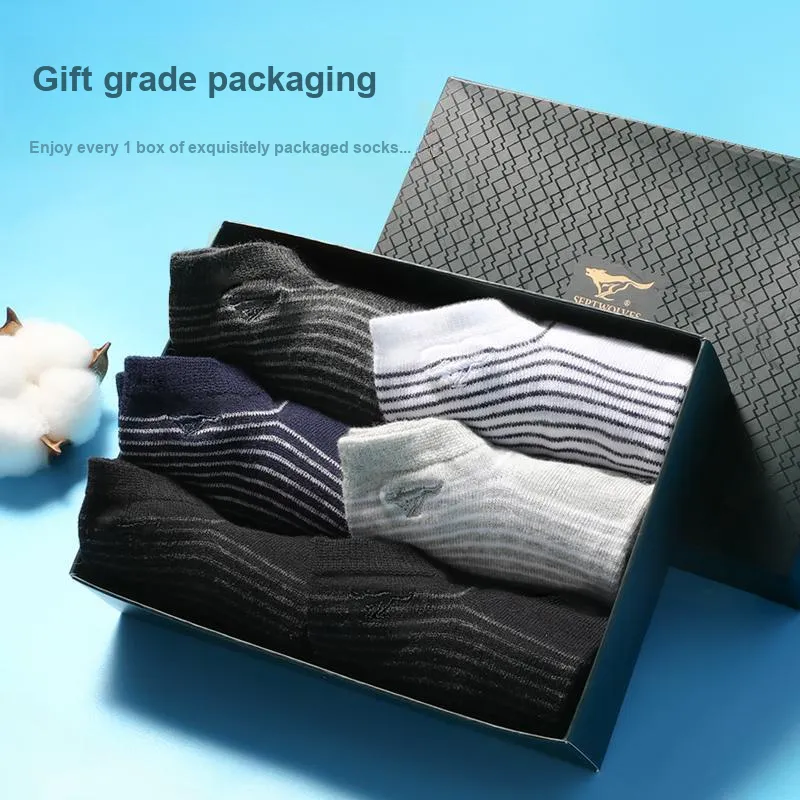 SEPTWOLVES Ankle Socks Men's 6 Pack Gift Box Set+Shopping Bag-25