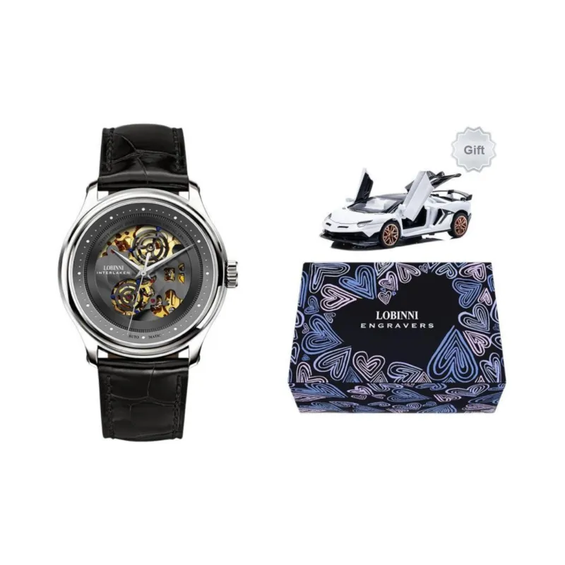 LOBINNI L Automatic Mechanical Movement Genuine Leather Strap Watch Men's Watches Cut-Out Dial-0