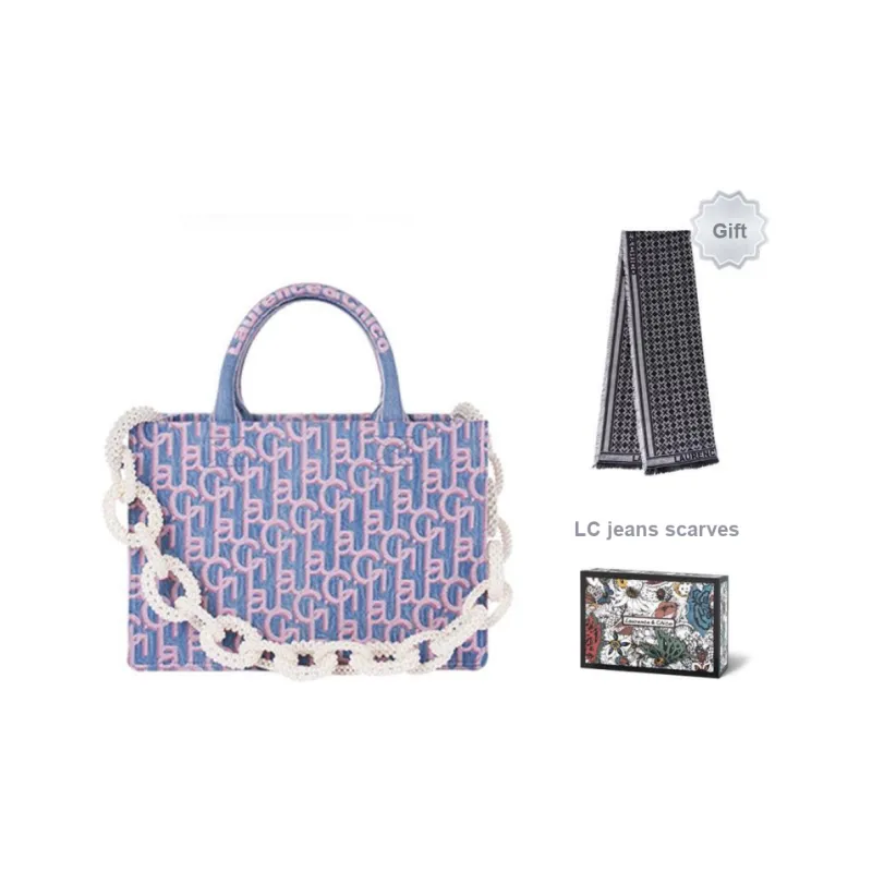 Laurence & Chico Cotton One Shoulder Handbag Medium Size Women's Pink Blue-0