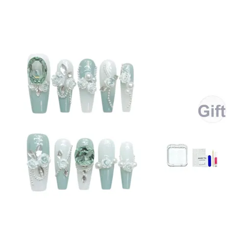 JINGCHANXUE Камелия Цепочка Ручная работа Ромб False Nail Средний LADDER Зеленый Градиентный Мелкие блестки 16mm