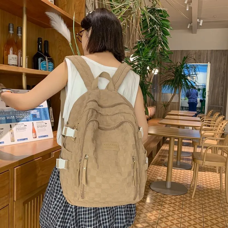 BAODIDAISHU Corduroy/Nylon Backpack Laptop Bag Backpack Women's Ecru/Black/Khaki/Blue-5