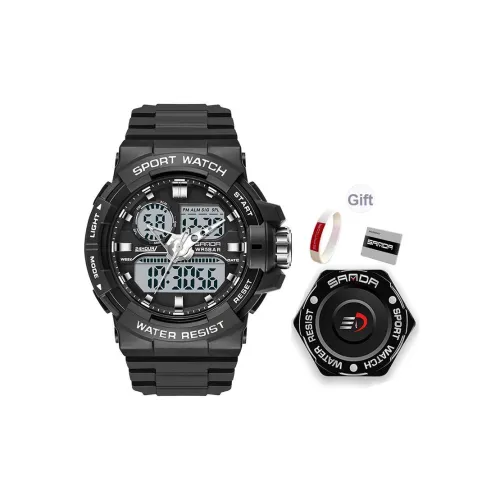 Sanda Электронный + Кварцевый механизм TPU Ремешок Часы Мужские Черный Циферблат