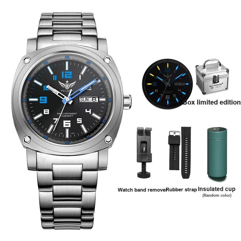 YELANG Pilot Collection Automatic Mechanical Movement Titanium Strap Watch Men's Watches Black Dial