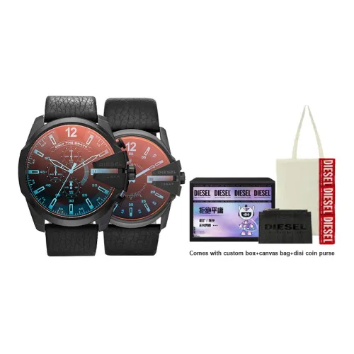 DIESEL Watch Кварцевый механизм Искусственная кожа Ремешок Черный циферблат Унисекс DZ4323+DZ1657