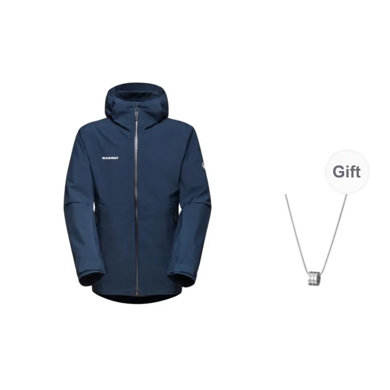 MAMMUT Waterproof, Windproof, And Breathable Windbreaker Jacket Unisex Deep Sea Blue, Comes With Necklace-0