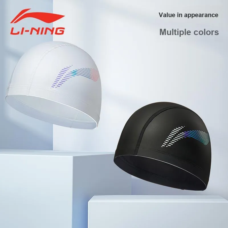 LiNing Fabric Coated Swim Cap PU Unisex 26CM Black-2