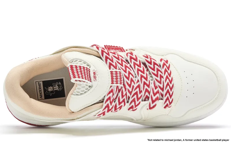 QIAODAN Wave Anti Slip Wear Resistant Low Top Skateboard Shoes Men's Ivory White Iron Red-3