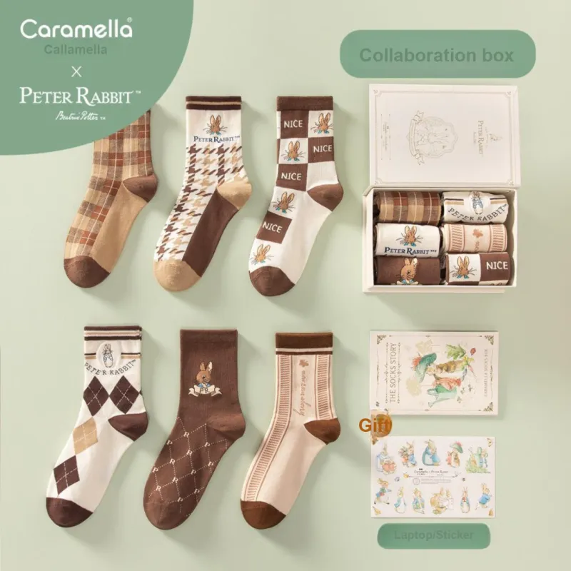 Caramella x Peter Rabbit Mid Calf Socks Unisex 6 Pack Red-23