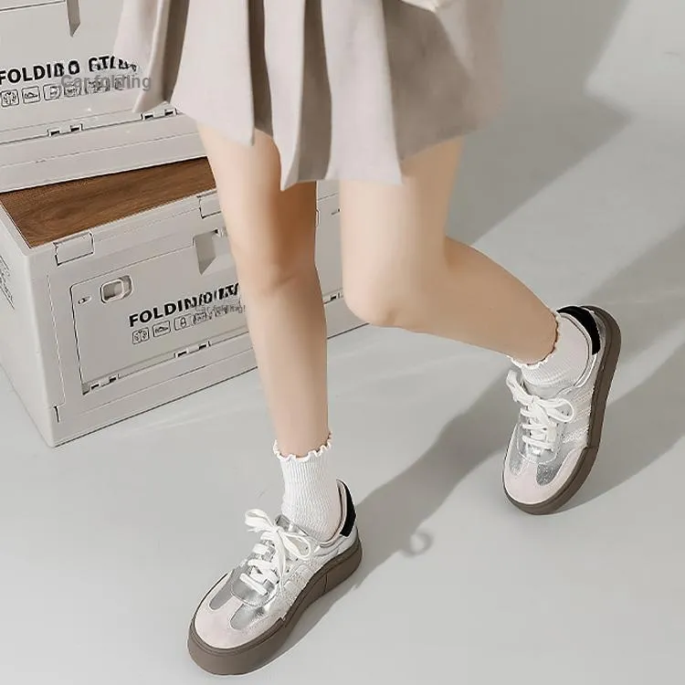 Old Meow Low Top Skateboard Shoes 4cm Women's Silver-6