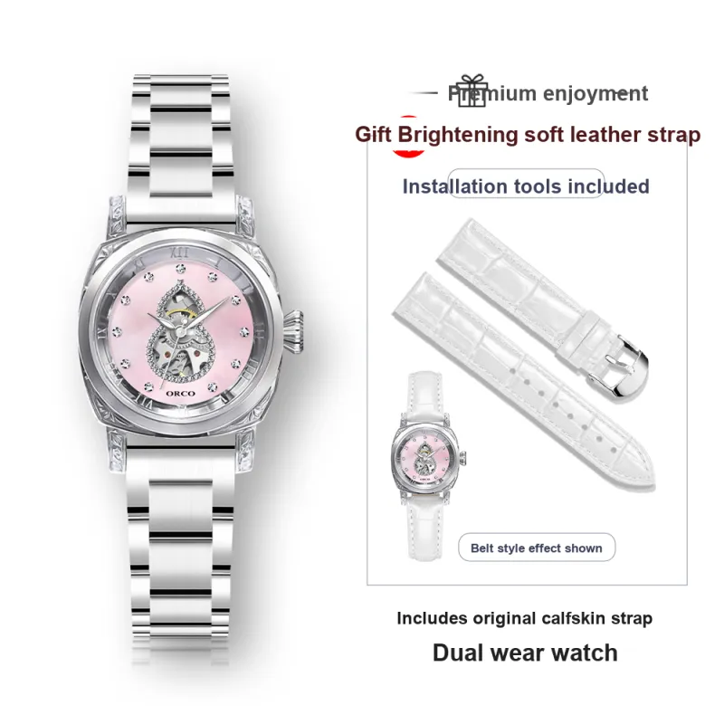 ORCO Automatic Mechanical Movement Watch Women's Watch White Dial-7