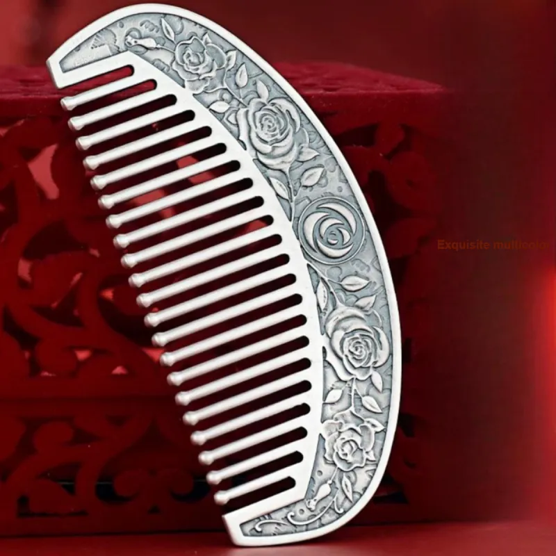 QINGFU 999 Fine Silver Semi Circular Comb For Scraping And Massaging Women's-4