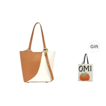 OMI Microfiber Synthetic Leather Shoulder Bag Large Size Women's Black/Amber Brown/Misty Blue