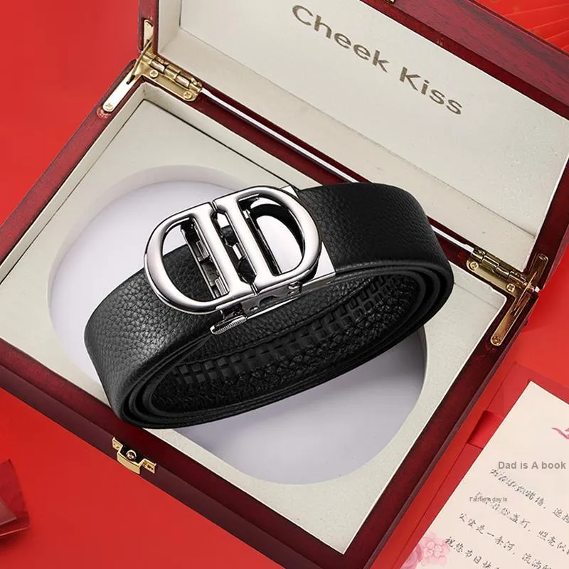 Cheekkiss Cow Leather Belts Men's Gunmetal 3.5cm-1
