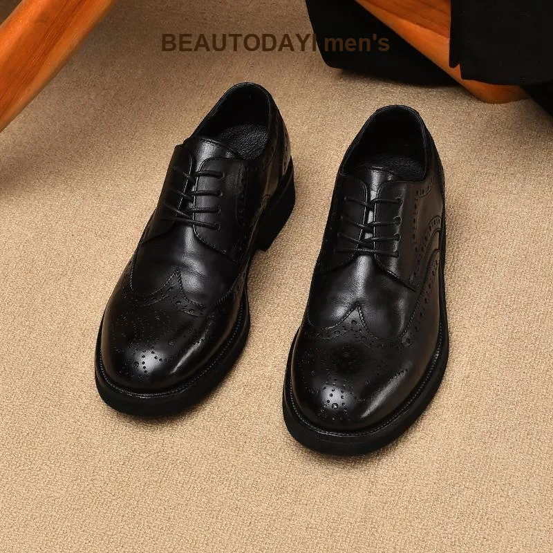 Beau Today Dress Shoes Men Low Top Brown Yellow-4