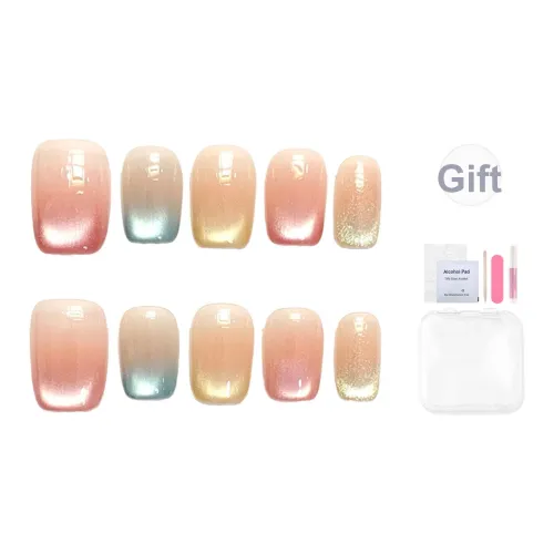 Yun Yue Joe Свежий вид Радужный Элегантность Французский Кошачий глаз False Nail Средний LADDER Многоцветный Градиентный Coquette