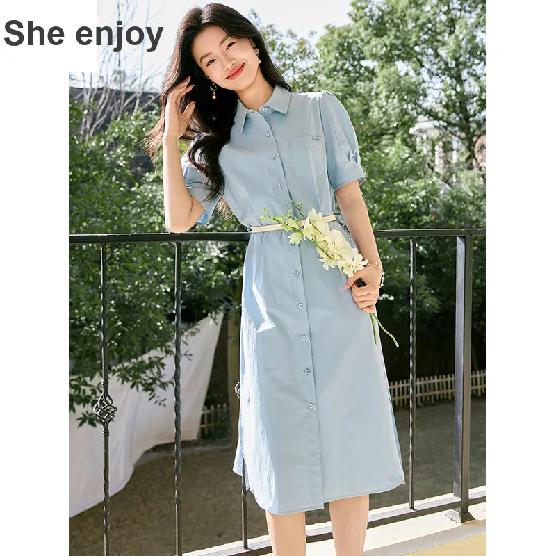 She Enjoys Short Sleeved Dress Women's Light Gray Blue-2