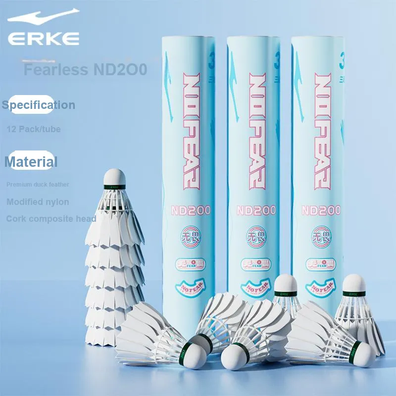 Erke Energy Model Fearless ND200 3 Section Shuttlecock 12 Pack Duck Feather Middle Board Duck Feather Shuttlecocks-5