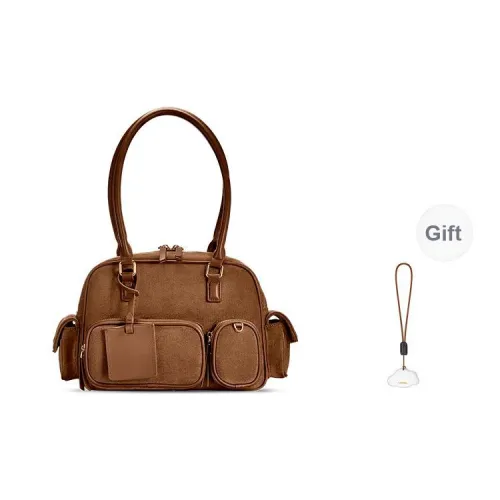 ANDFEEL Suede Bowling Bag Handbag Regular Women's Dark Chestnut Yellow Brown