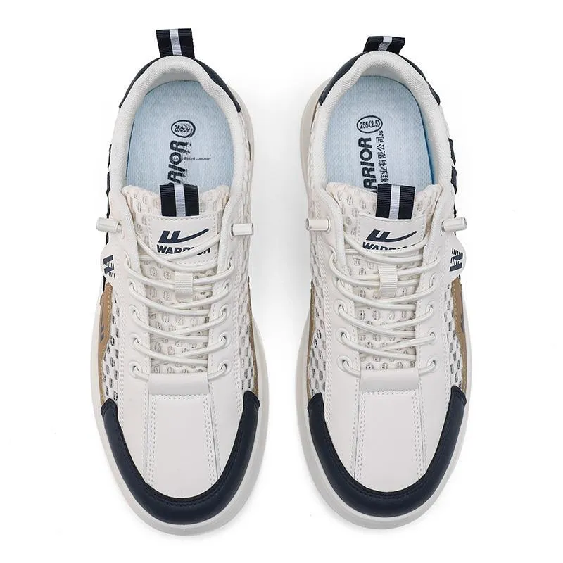 Warrior Abrasion Resistant, Lightweight, And Breathable Low Top Skateboard Shoes Men's Beige Khaki Blue-2