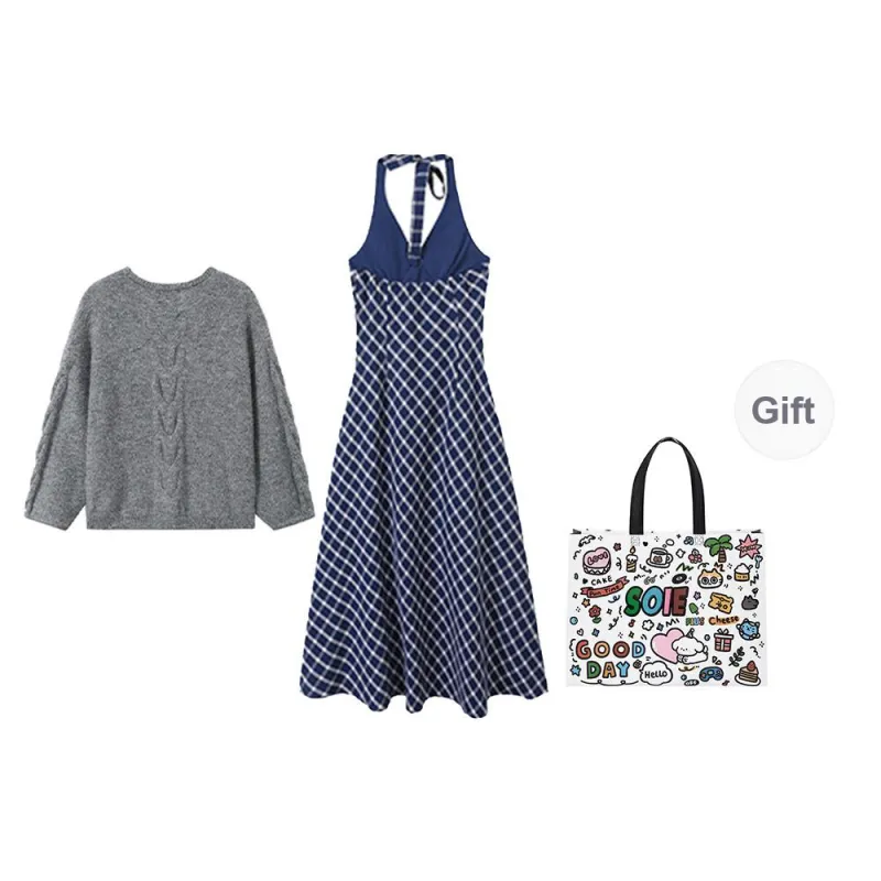 SOIE Slip Dress Set Women's Blue-3