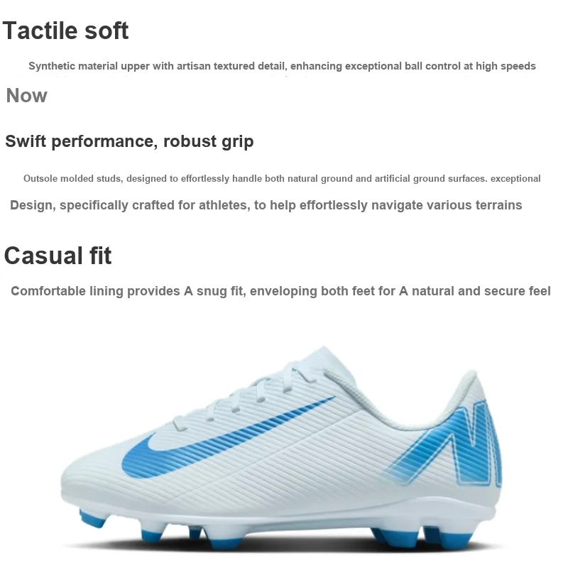 Nike Anti Slip Wear Resistant Low Top Kids' Soccer Shoes Blue Teenagers-1