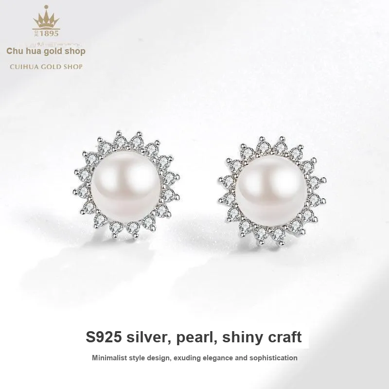 Cuihua Gold Shop Pearl Stud Earrings Women's-1