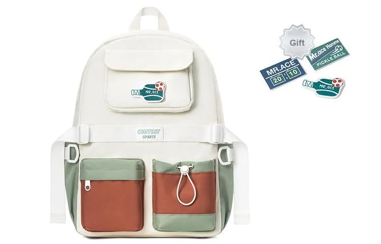 MR.ACE HOMME Polyester Backpack Regular Unisex Dusty Blue White Caramel White-5