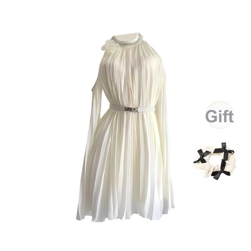 TURN UP Long Sleeved Dress Women's Apricot Comes With Belt+Bowknot Hair Tie