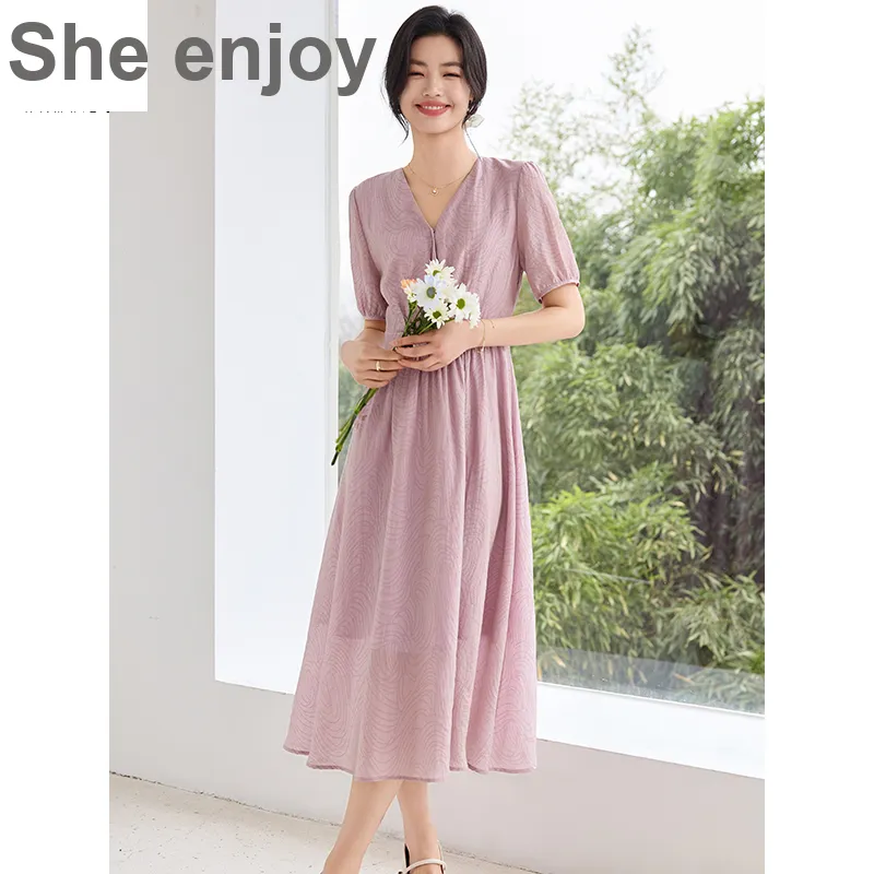 She Enjoys Short Sleeved Dress Women's Taro Purple-4