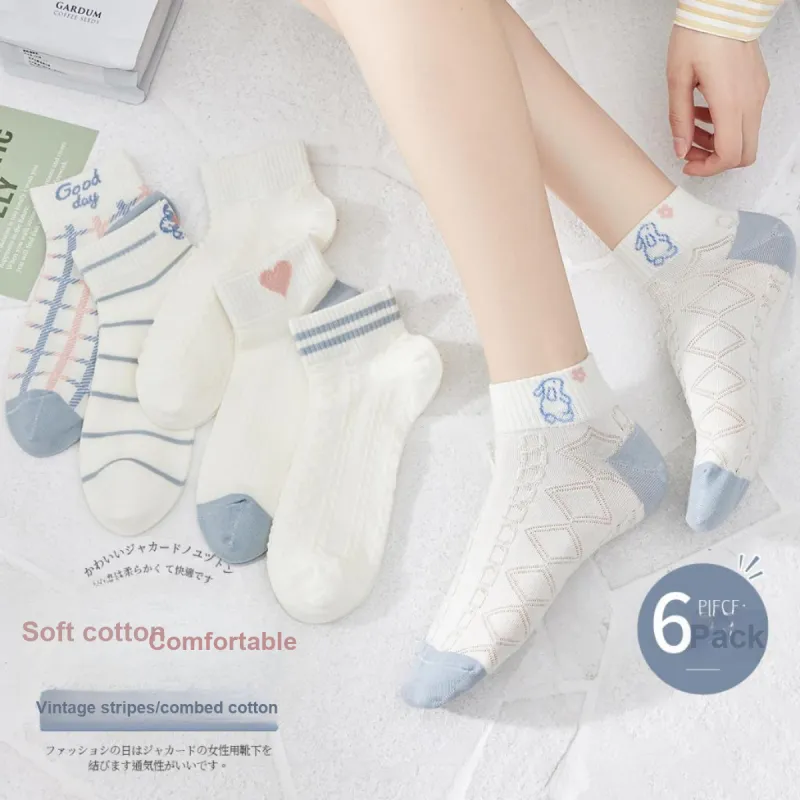 MIIOW Mid Calf Socks Women's 6 Pack Ivory-4