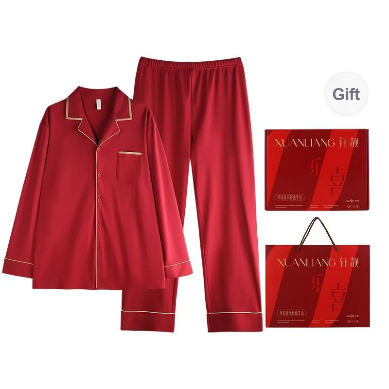 Xuan Liang Pajama Set Men's Gift Box Set Maroon-0