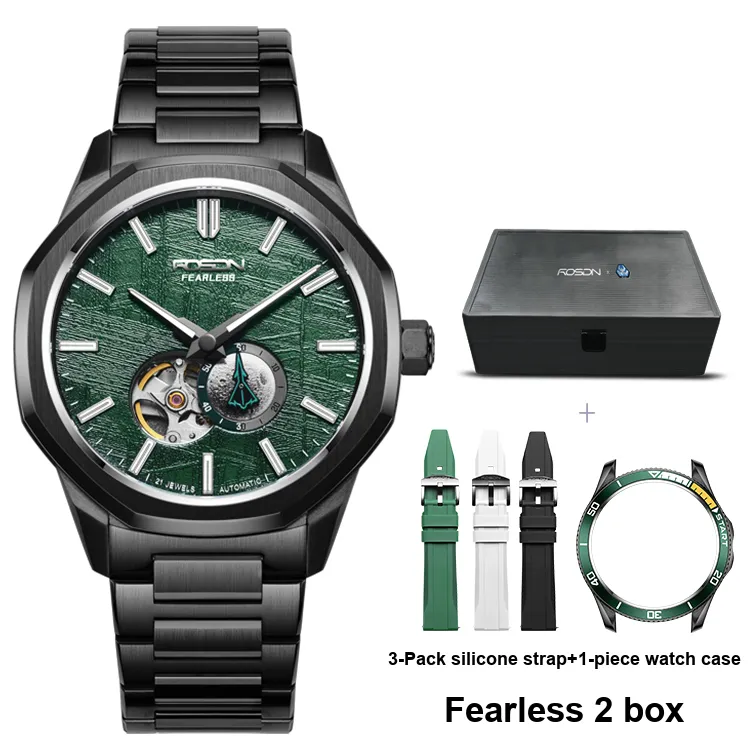 ROSDN Fearless Collection Automatic Mechanical Movement Stainless Steel Watchband Watch Men's Watches Green Dial