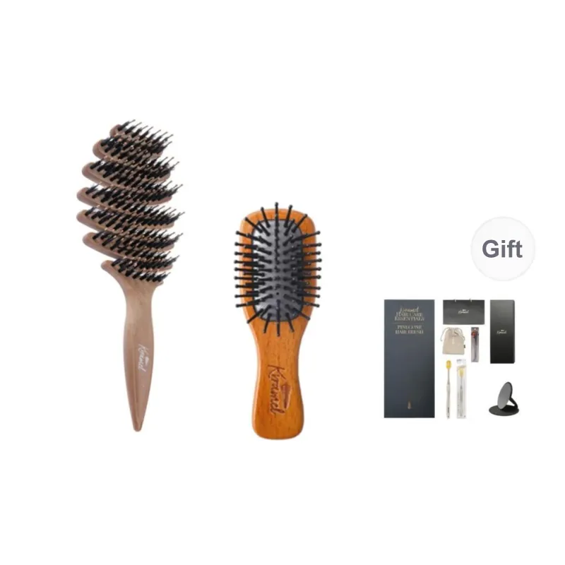 Krramel PINEBOLE Spongy Pig Bristle Hair Brush+Mini Small Comb Portable Balance Oil Hair Care Home And Away-7