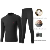 Thermal Underwear Tops+Long Johns Set (Black) Pure Cotton Skin-Friendly/3A Antibacterial/Windproof Mock Neck