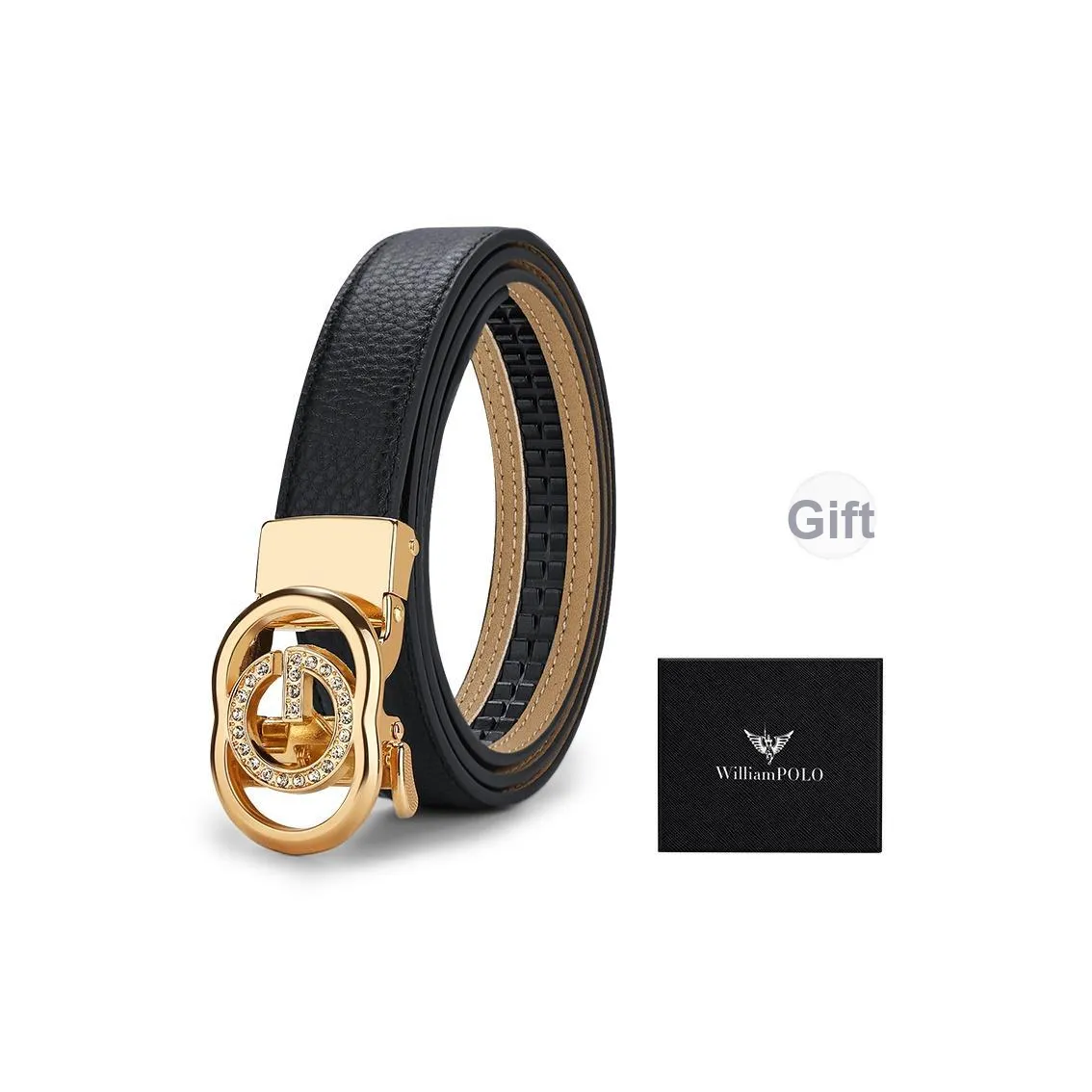WilliamPOLO Ремни из натуральной коровьей кожи женские с золотой застежкой черный ремешок ширина 2,4 см