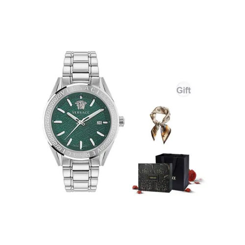 VERSACE Modern Password Collection Наручные часы Кварцевый механизм Зеленый циферблат Унисекс Ограниченный Удача Коробка + шелковый шарф