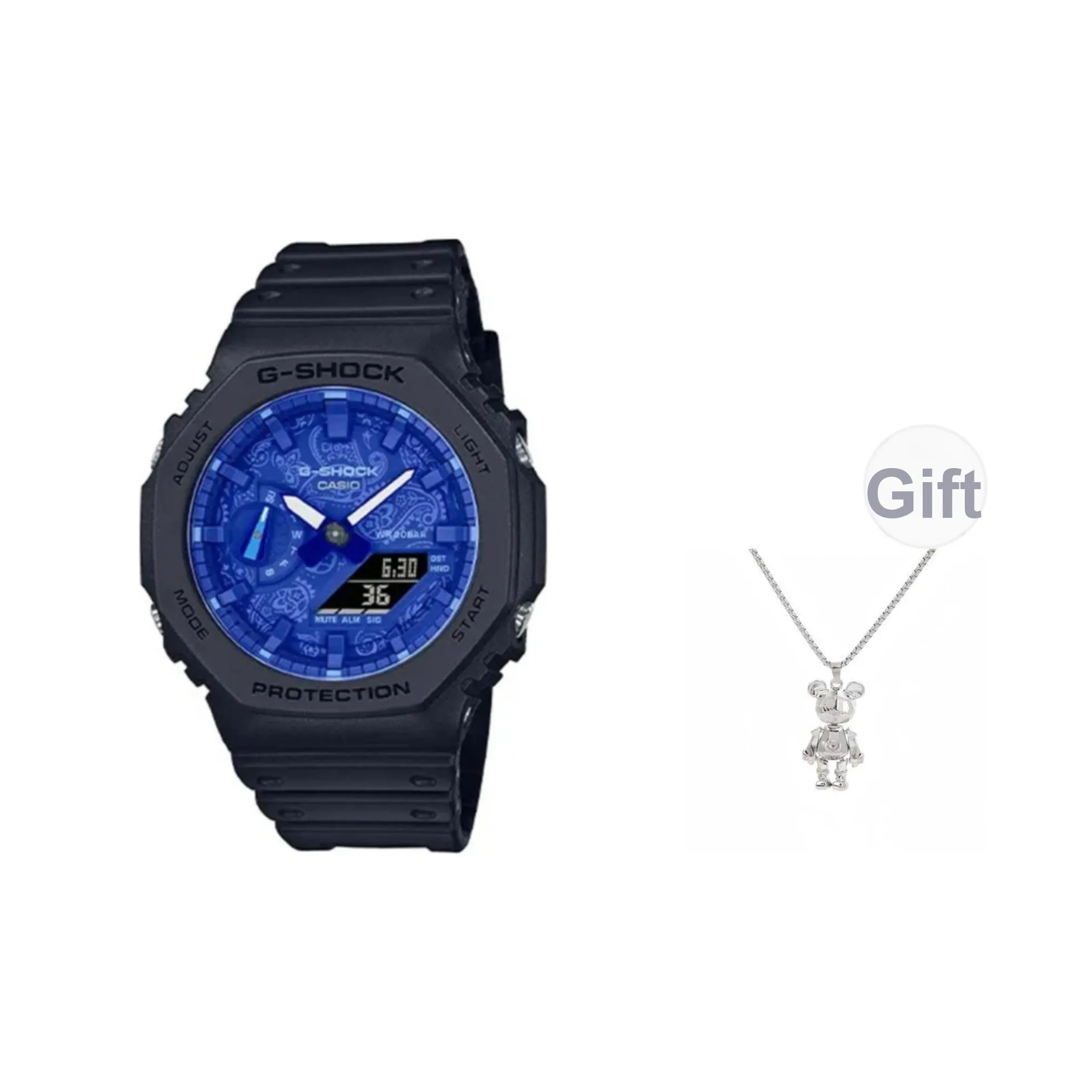 Г Shock Твердый On Твердый × Пейсли Тема Кварцевый Механизм Часы Унисекс Синий Циферблат