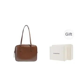 SHEPOK Cow Leather Handbag One Shoulder Shoulder Bag Pillow Bag Regular Women's Coffee/Black